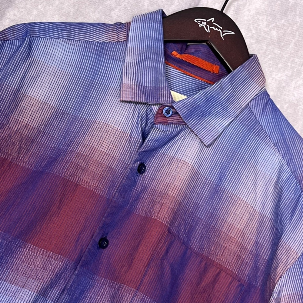 Tommy Bahama Button Down Shirt Mens Large Blue Purple Ombre Cotton Silk